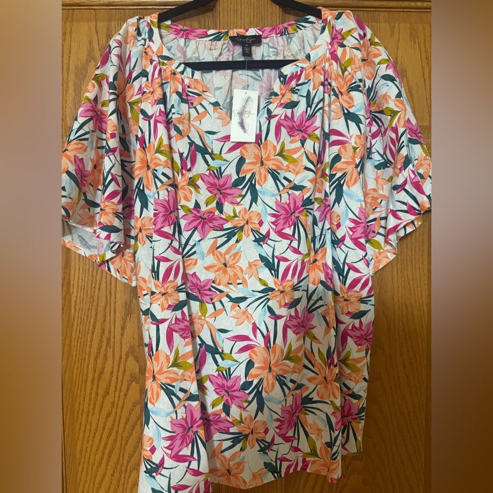 Jessica Simpson Floral Blouse - Pink and Orange